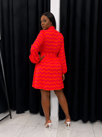 ZURIA BELTED GEO PRINT SHIRT DRESS