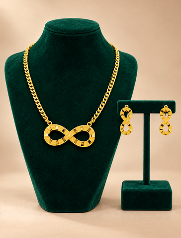 Sheila Cuban Infinity Necklace & Earring Set - Gold