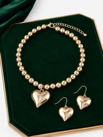 AMORÉLLE Puff Heart Beaded Jewelry Set - Gold