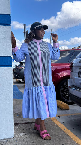 JAYDA MULTICOLOR STRIPED COTTON SHIRT DRESS
