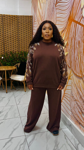 SERENA EMBELLISHED RELAXED MATCHING SET (Coffee Brown)