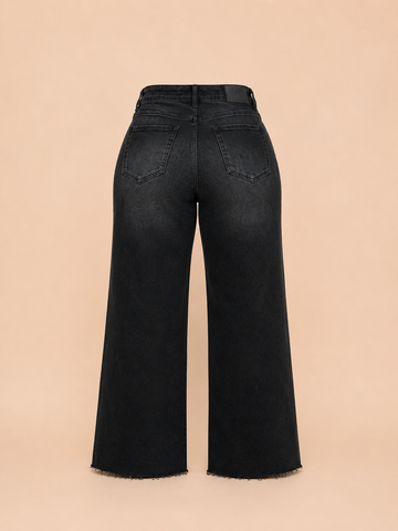 Survette Grommet Asymmetric Wide-Leg Jeans – Black