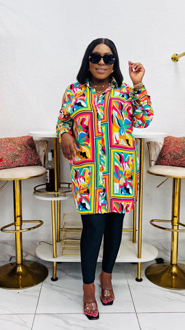 Santorini Floral Print Oversized Shirt