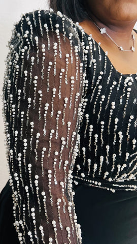 BLACK OPERA PEARL BEADED OCCASION/ EVENING DRESS (black)