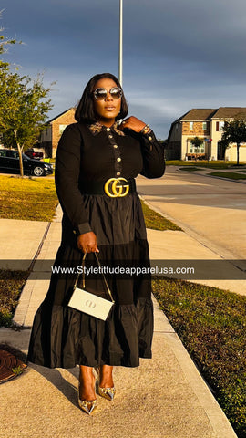 The Windsor Elegance Gold Patch Dress (Black)