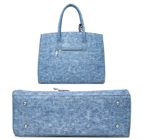 LORNA 3IN1 QUILTED DENIM SCARF HANDLE SATCHEL BAG