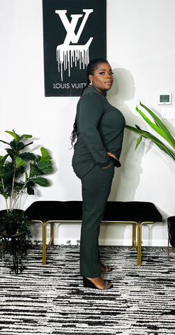 CURVING YOU EMBELLISHED TUNIC AND PANT SET (Olive)