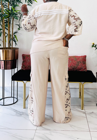 FLORA LUXE LACE INFUSED CARGO CO-ORD MATCHING SET (Nude)