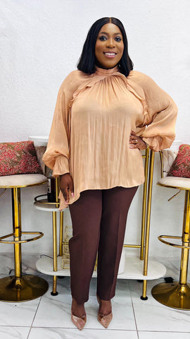 Verona Satin Ruffle Statement Blouse - Rose Gold