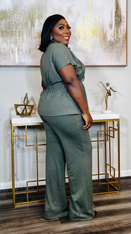 Emilia Rhinestone 2 Piece Set (Olive)