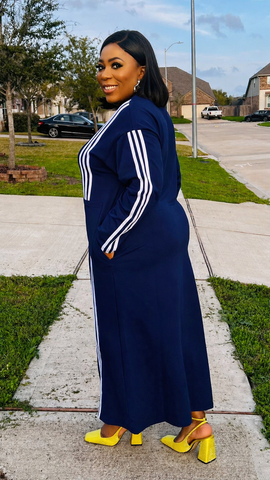 Selora Stripe Oversized Shift Dress (Navy Blue)