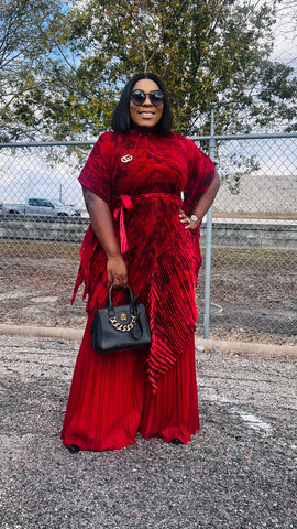 ATHENS MIYAKE MICRO PLEAT 3 PIECE PANT SET (Red)