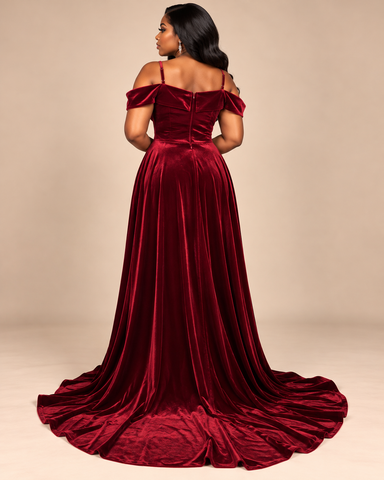 Bianca Embellished Velvet Draped Maxi Dress