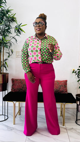 CANDACE GEOMETRIC PRINT BUTTON FRONT SHIRT TOP