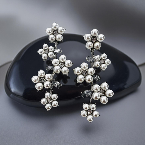 Garden Symphony Drops Earrings (Silver Pearl)