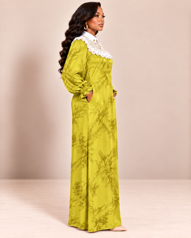 Dorothea Lace-Collar Satin Jacquard Maxi Dress