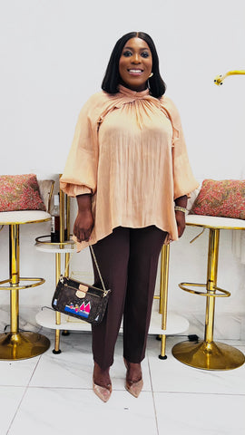Verona Satin Ruffle Statement Blouse - Rose Gold