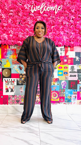 REAGAN STRIPE FRONT TIE TOP AND PANT SET