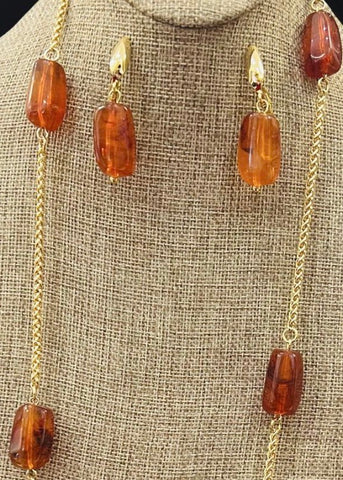 Amber Luxe Gold Plated Necklace/ Earrings Set