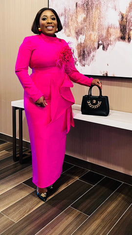 FIRST LADY Royale Ruffle Statement Dress (Fuchsia)