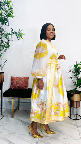 VERDANT ROYALE GARDEN WRAP DRESS (Mustard)