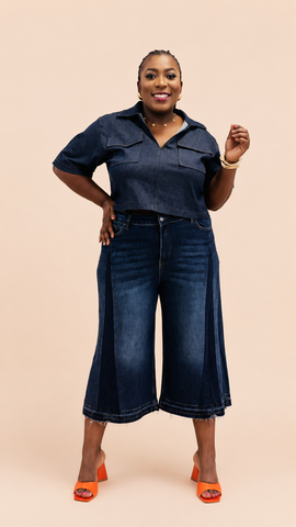 Harlow Utility Denim Crop Shirt – Dark Wash