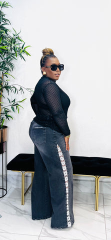 LULU POLKADOT MESH SIDE RUCHED TOP