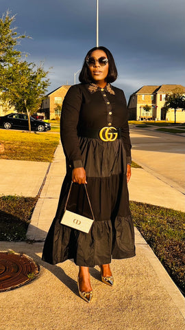 The Windsor Elegance Gold Patch Dress (Black)