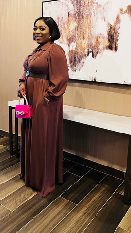 The Regal Bloom Shirt Maxi Dress (Brown)
