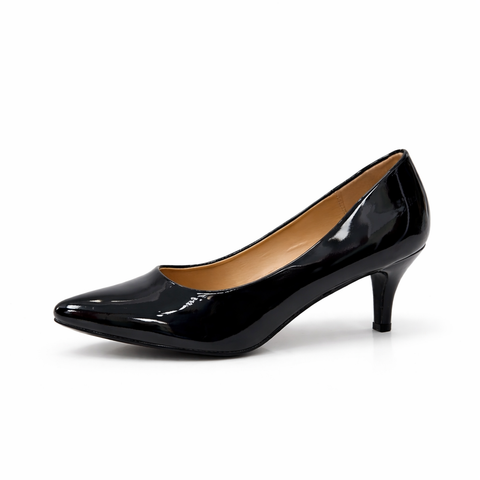 CHERRY POINTED TOE LOW HEELS (PATENT BLACK)