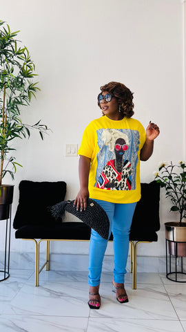 AFRIQUE FACE PRINT OVERSIZED TOP