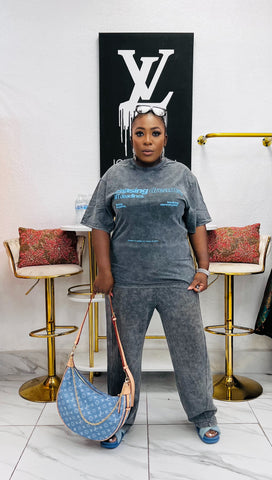 Chasing Dreams Grey-Washed Graphic Tee / Matching Pant