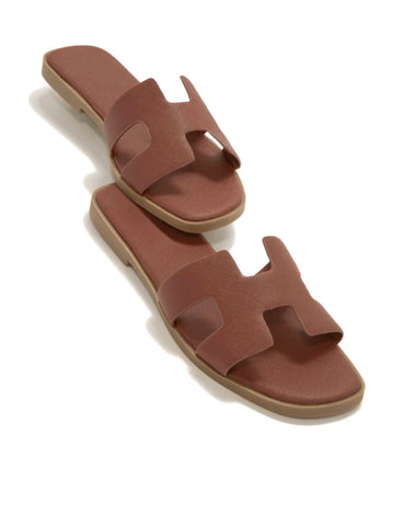 ELIANA MATTE TRENDY SLIP ON SANDALS (Tan)