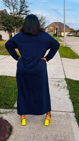 Selora Stripe Oversized Shift Dress (Navy Blue)