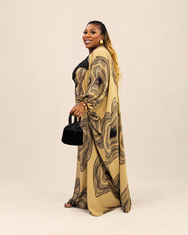 Blanca Abstract Print Lace Kaftan Maxi Dress