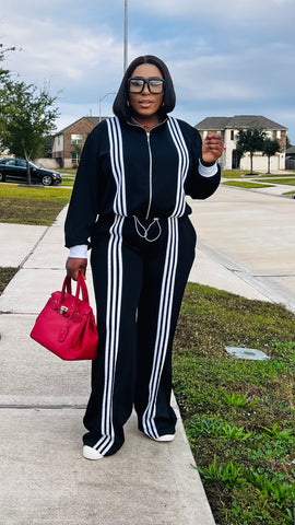 ZARIA Stripe Luxe Pant Set (Black)