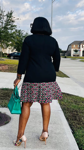 KENDRA MULTI PLEAT/FLOWER PIN DETAILED DRESS (Black)