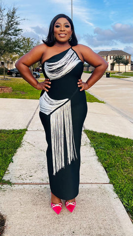 Ivory Mirage Fringe Luxe Bandage Dress