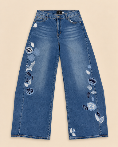 Liora Floral Embroidered Barrel Jean