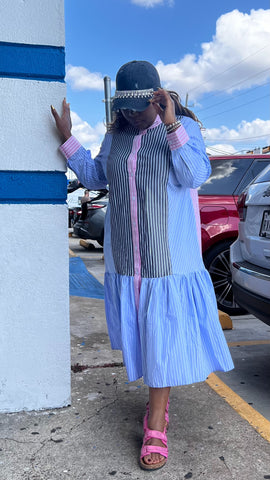 JAYDA MULTICOLOR STRIPED COTTON SHIRT DRESS