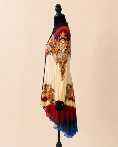 Bellano Crystal Baroque Peplum High-Low Top – Multicolor