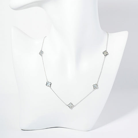 Midas Silver Stainless Steel 5 Clove Mother Of Pearl Choker Necklace (Non Tarnish)