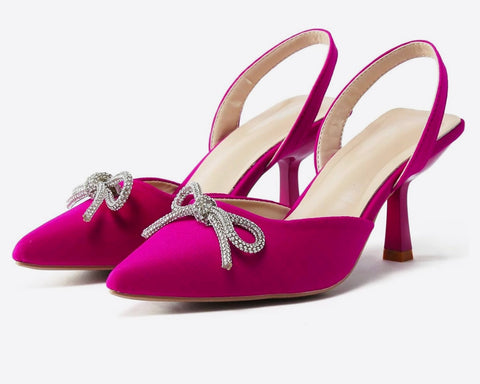 QUINCY RHINESTONE BOW SLING BACK PUMPS (Fuchsia Pink)