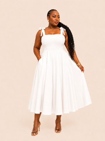 Arielle Smocked Bow Strap Dress - White