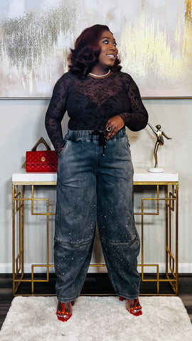 Arianell Exclusive Rhinestone Zipper Barrel Jeans