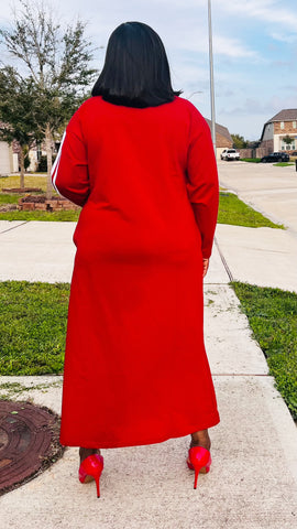 Selora Stripe Oversized Shift Dress (Red)