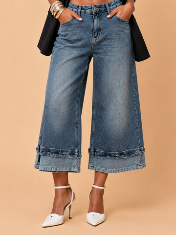 Dame Raw Seam Denim Culottes – Medium Wash