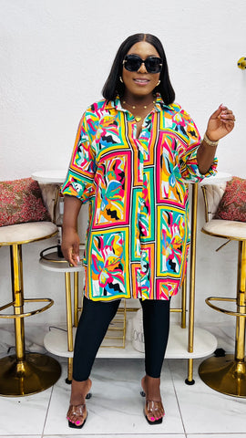 Santorini Floral Print Oversized Shirt