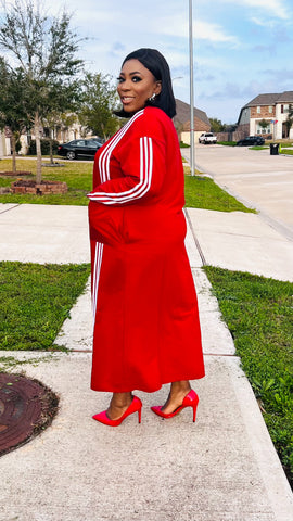 Selora Stripe Oversized Shift Dress (Red)