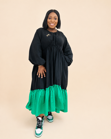 Robe haute-basse en coton Momentum Baby Doll Swing (Noir/Vert)